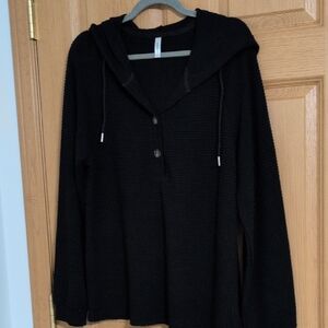 Black Hooded Knit Pullover Sweater
